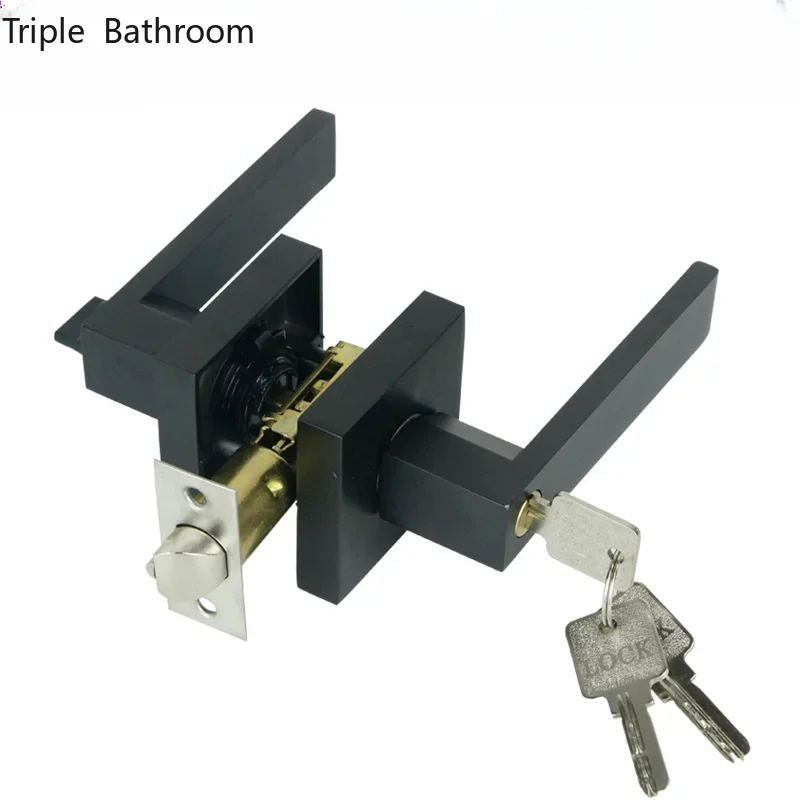 

1PCS aluminum alloy copper lock core universal old style ball lock indoor bedroom room three bar black handle lock 35-45mm