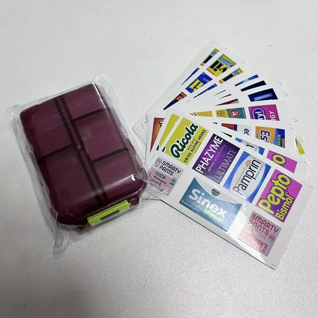 Portable Compact Pill Organizer with 10 Compartments and Customizable Medicine Stickers