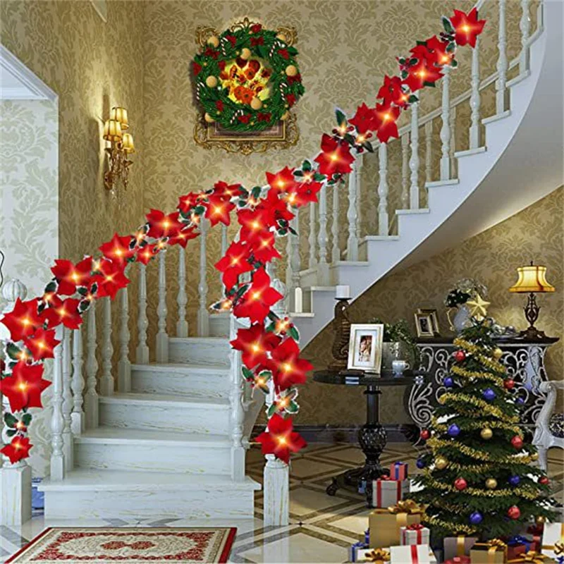 

2M Christmas Flowers Garland String Lights Xmas Tree Ornaments Indoor/Outdoor Party Decor Christmas Decoration Navidad