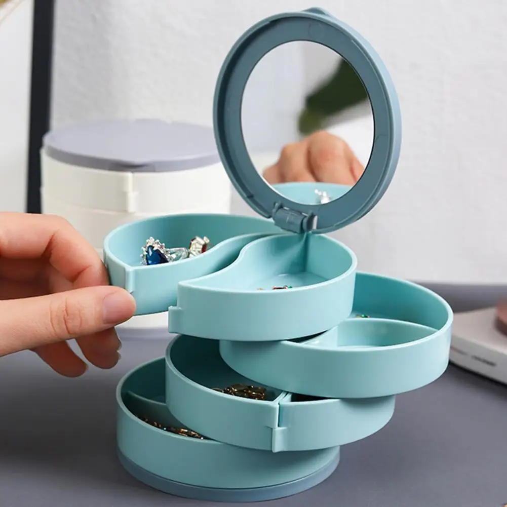 

Jewelry Display Organizer Mirror Multilayers Rotary Jewelry Box Ring Necklace Earrings Jewelry Organizer Dustproof Storage Box