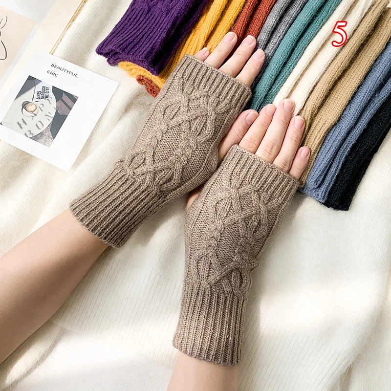 

Korean New Half-finger Gloves Female Autumn and Winter Wool Warmth Fingerless Students Touch Screen Thick Knitted Wristband