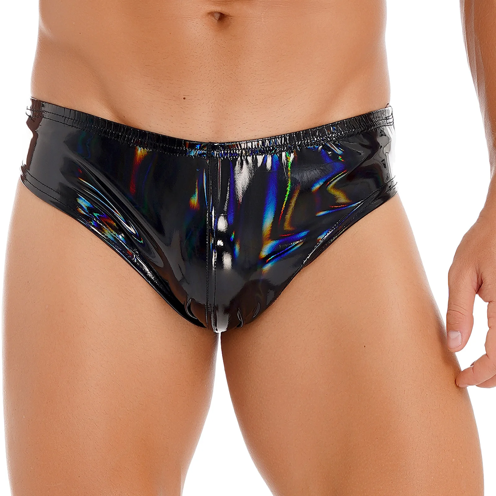 Mens Patent Leather Briefs Wet Look Underwear Elastic Waistband Underpants for Club Pole Dancing