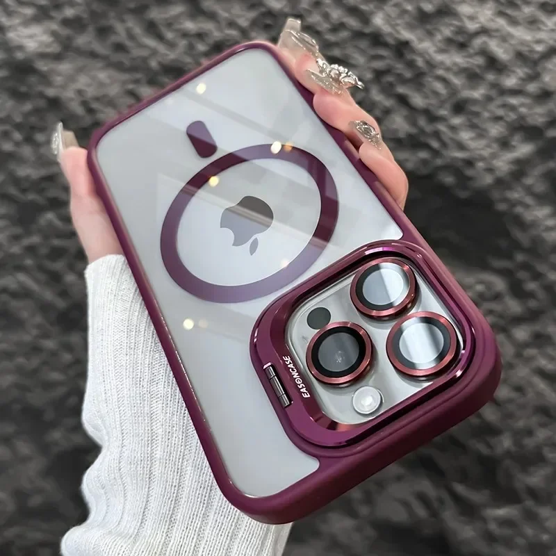 Luxury Magnetic Shockproof Phone Case with Magsafe Compatibility and Protective Glass Lens Cover