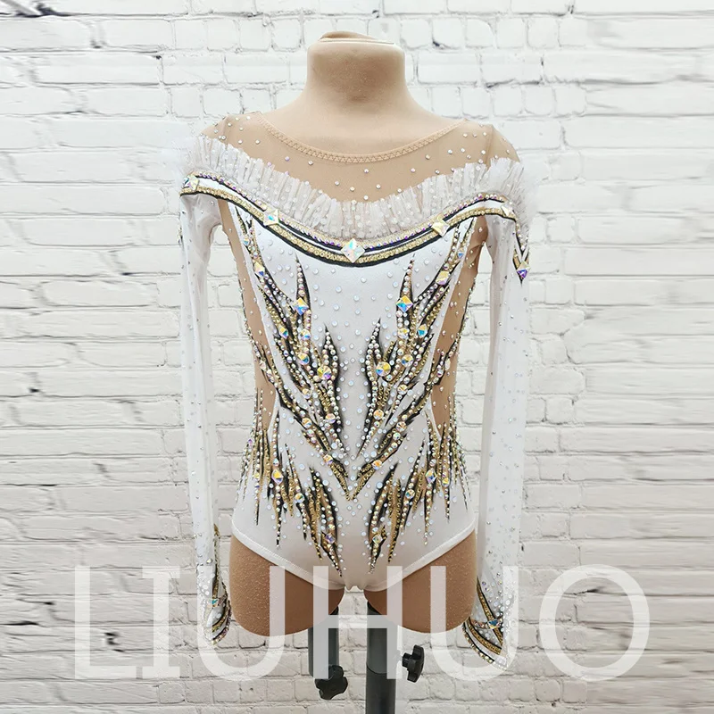 

LIUHUO Rhythmic Gymnastics Leotard White Competitive Cheerleading Performance For Children