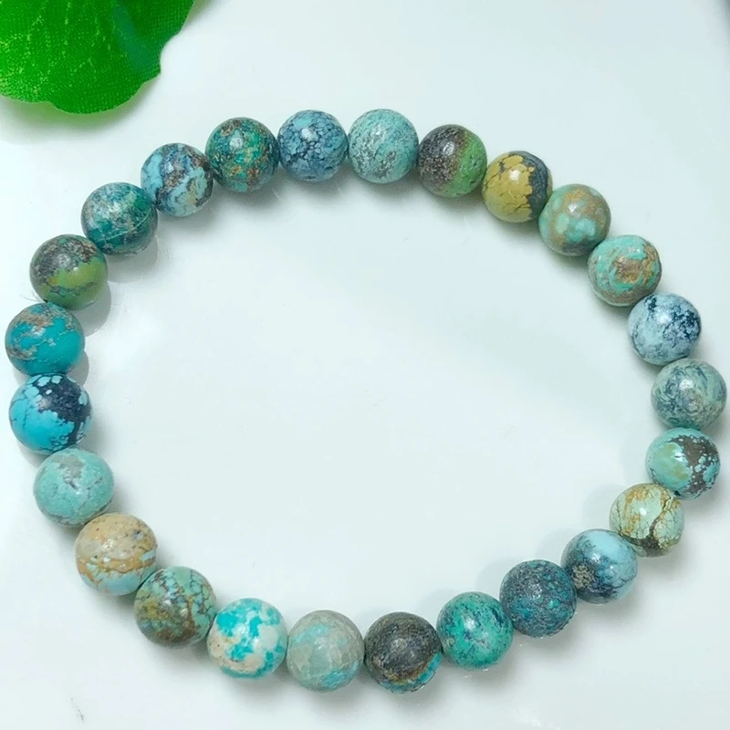 

Natural Blue Turquoise Bracelet Woman Men Rare Green Turquoise Round Beads 6mm Gemstone Turquoise Jewelry AAAAA