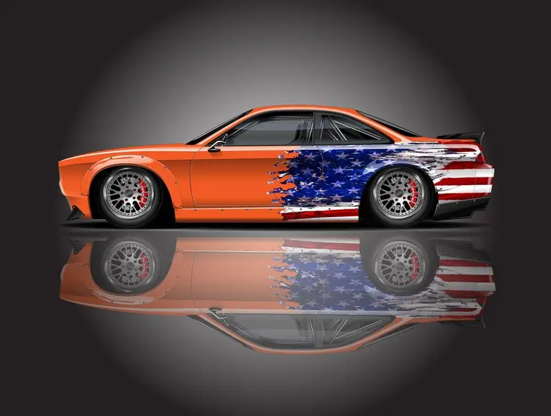 

American Flag Vehicle Livery, Racing Car Graphics, Abstract Flag Decal, Cast Vinyl Wrap, Universal Size