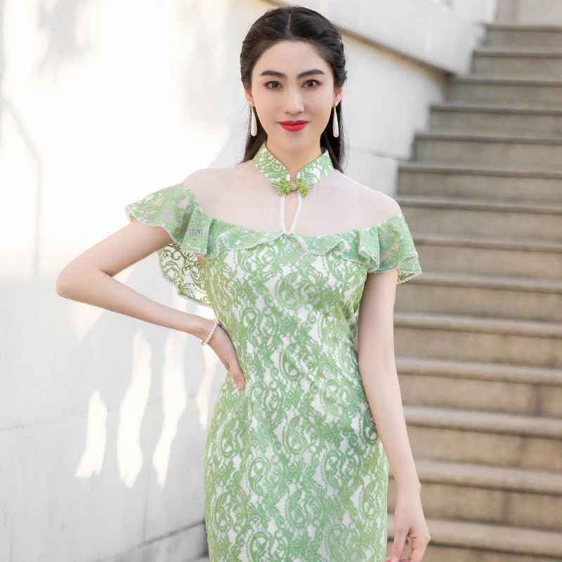 

Simeizi Hanfu Improved Chinese Style Dress for Women's Clothing 2023 Spring and Summer Green Elegant Fresh Cheongsam for Women