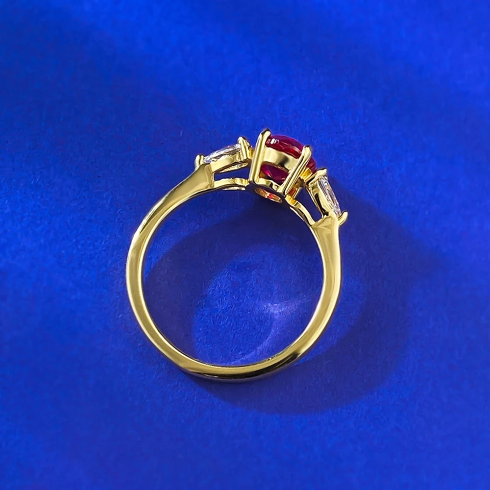 Wong Rain 18K Gold Plated 925 Sterling Silver Oval Cut 6*8 MM Ruby High Carbon Diamond Gemstone Women Rings Fine Jewelry Gifts 4