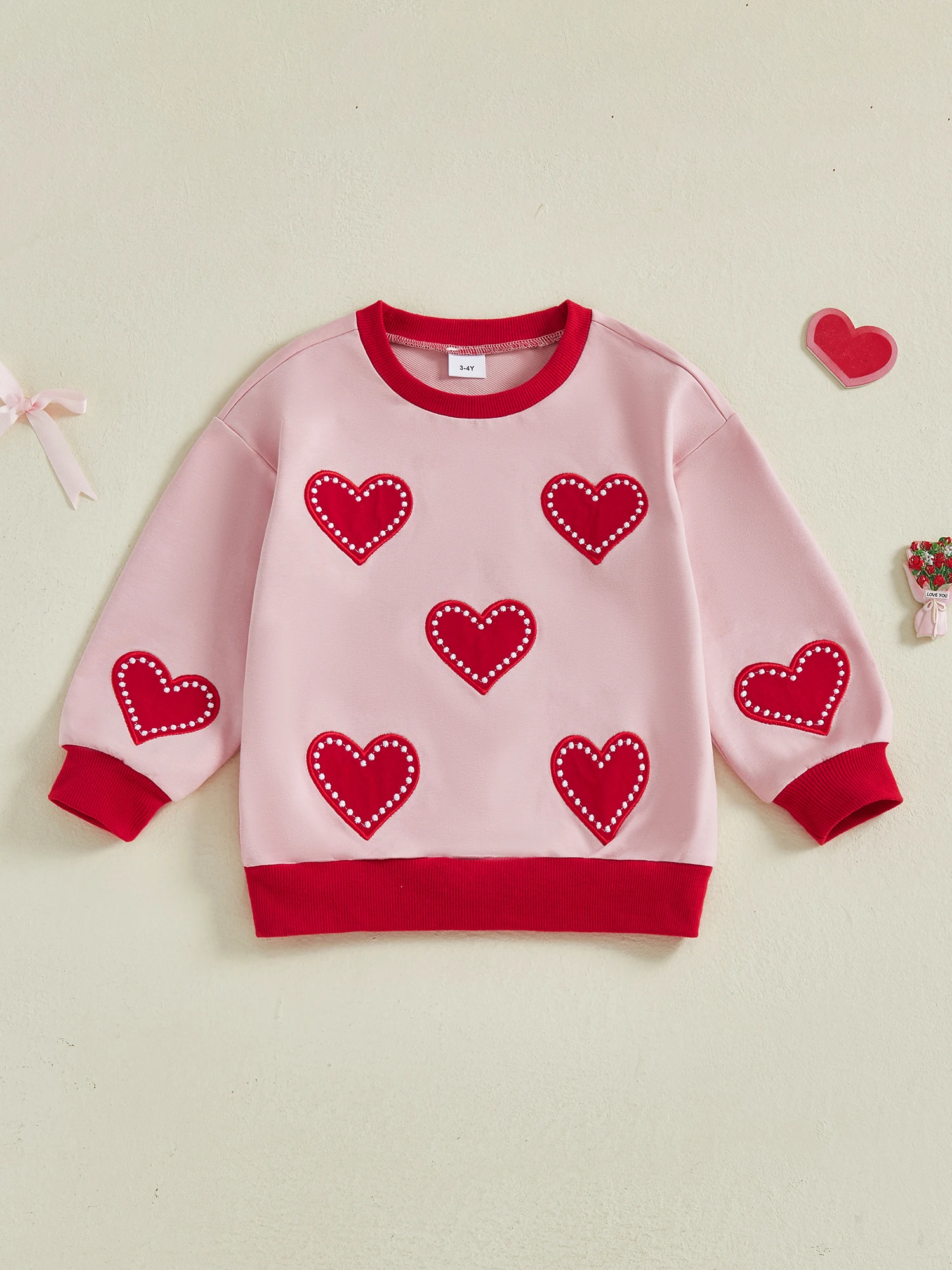 Valentine s Day Toddler Girl Hoodie Spring Long Sleeve Round Neck Love Heart Pattern Jumper Pullover Sweatshirt
