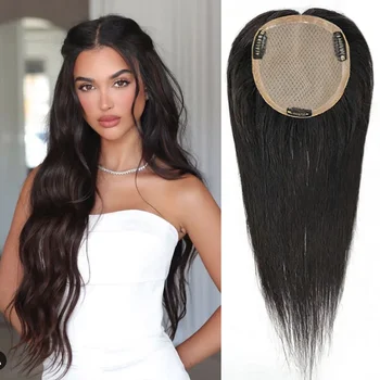 Toppers per capelli umani europei per donna Topper con base in seta naturale per cuoio capelluto Posticci per clip nelle estensioni # 1b # 2 # 4 Alta qualità