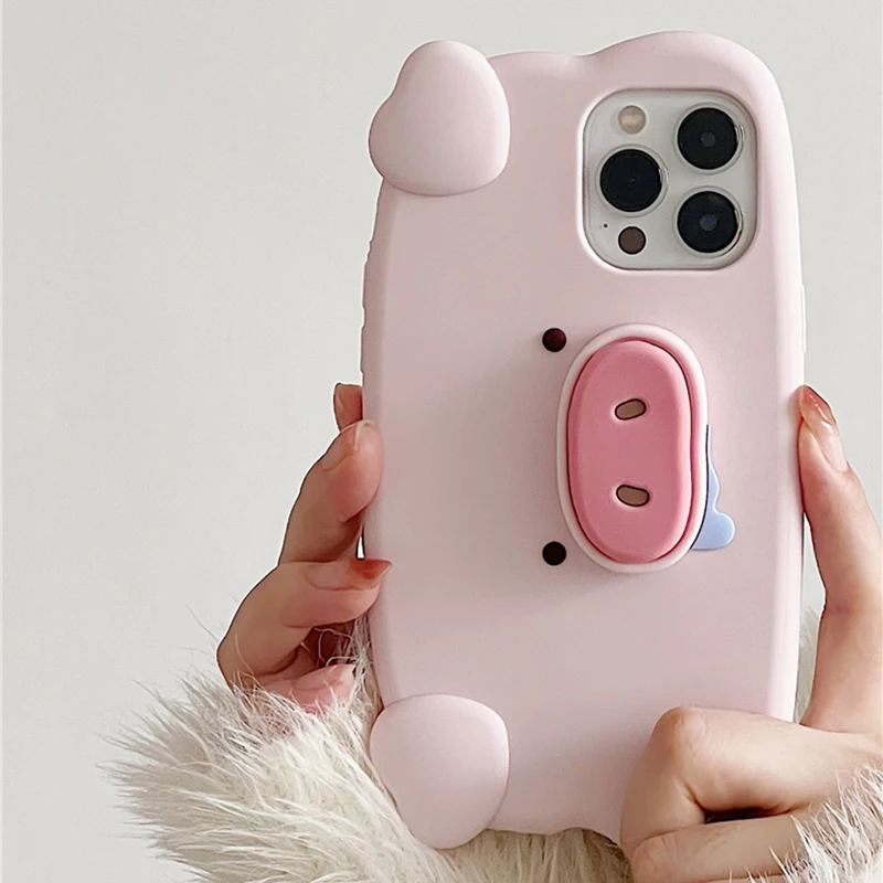 Fun 3D Pink Saliva Pig Nose Invisible Bracket Case For iPhone 13