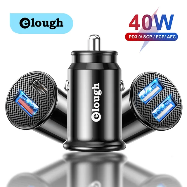 Elough USB C Car Charger QC 3.0 40W 5A Type PD Fast Charging Car Phone Charger For iPhone 12 13 Pro Xiaomi Huawei Samsung 1