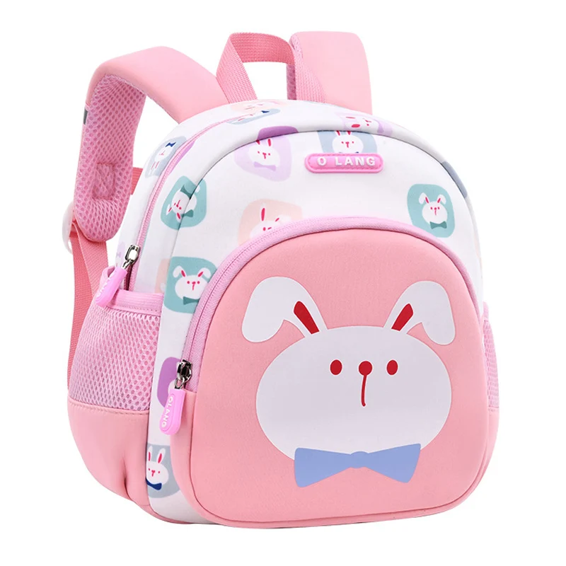 Cute pink school backpack with patches. Kids bag for school