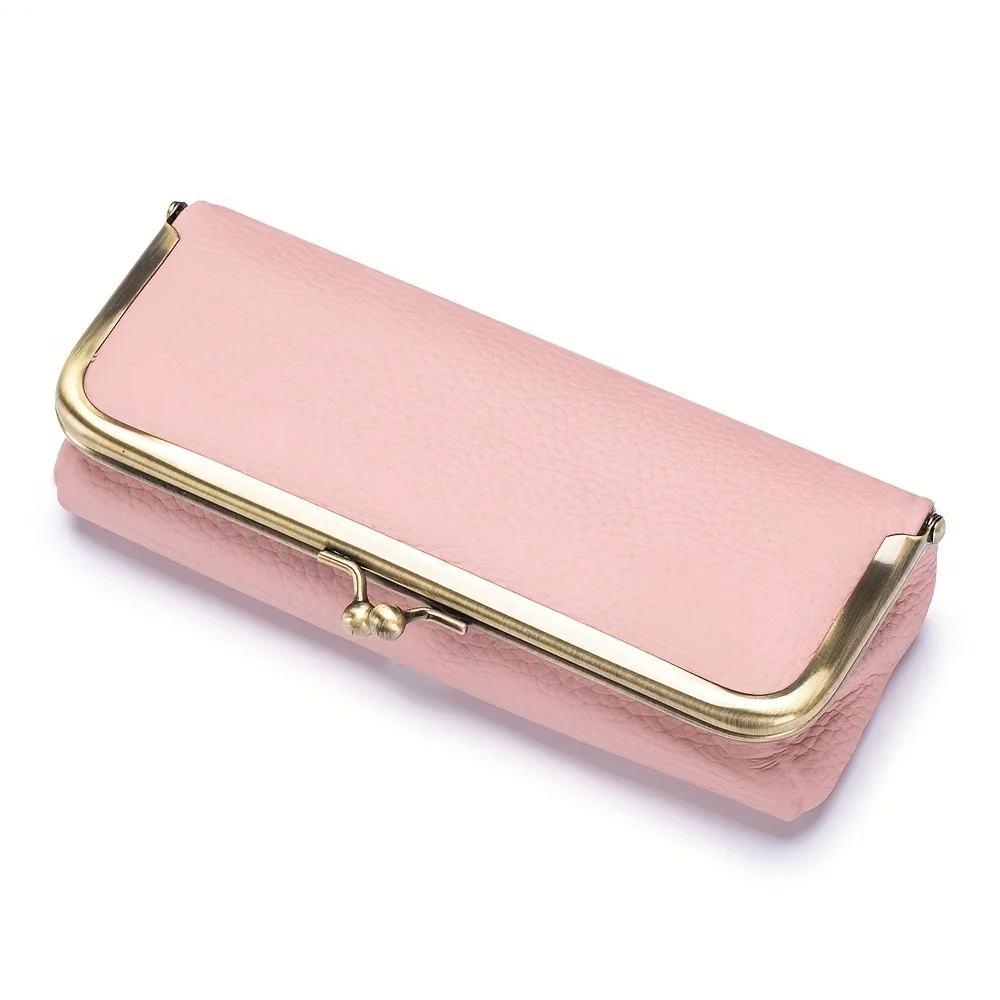 Elegant Vintage-Style Glasses Case - Lightweight Faux Leather Storage Box with Kiss Lock Closure