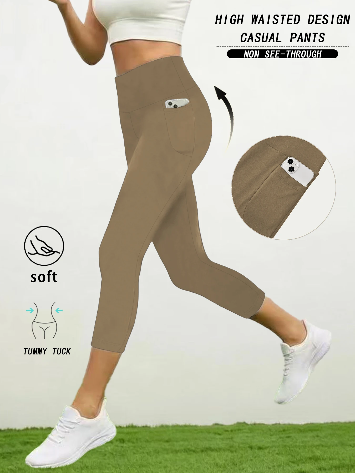 Women's High-Waisted Capri Yoga Pants with Pockets - Super Soft, Tummy Control, 5-Inch Length