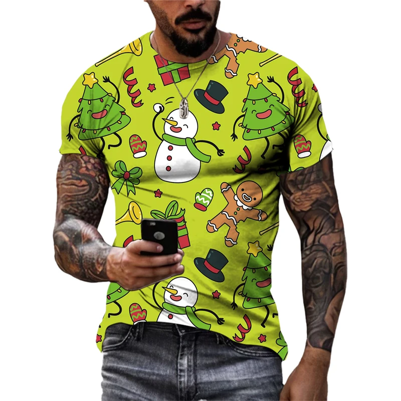 Heren overhemd voor Kerstmis Herfst Winter Casual O Neck Xmas Gedrukt Lange Mouwen T-Shirt Top Blouse, Wit, 3XL