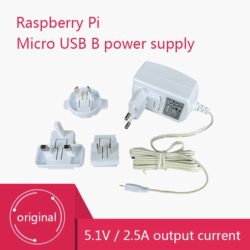 

Raspberry Pi 3B+/3B original Micro USB B power interface 5.1V 2.5A with multi-country adapter