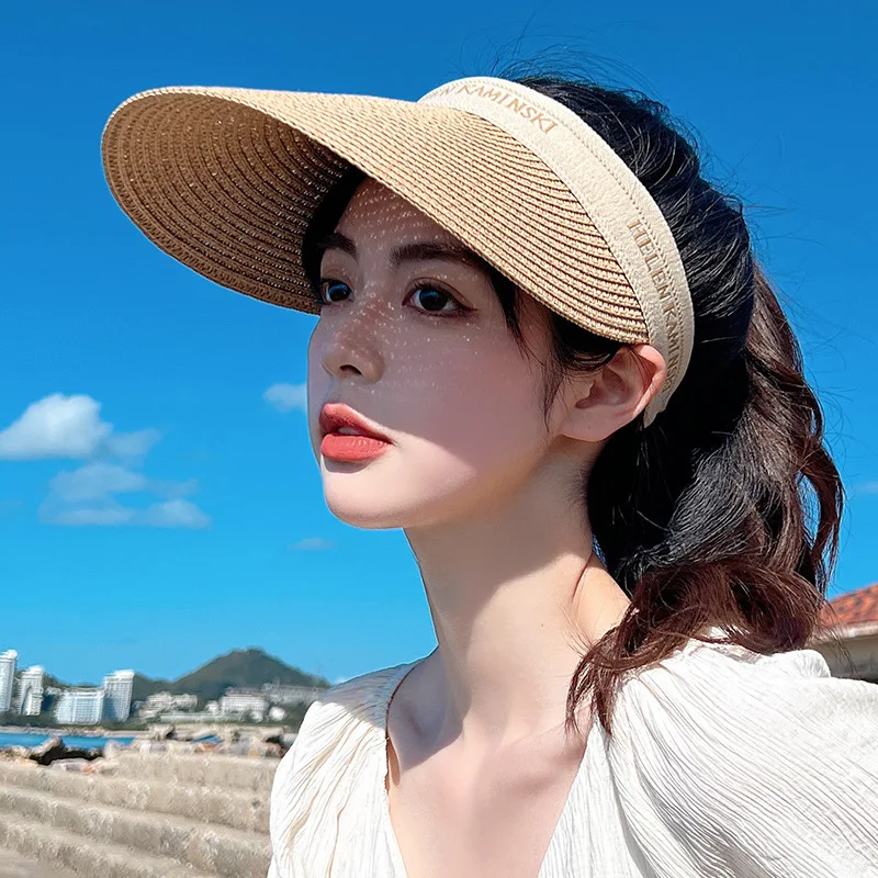 Summer Grass Woven Hollow Top Adult Girls Female Summer Beach  Protection Sun Duck Tongue Straw Hat DMK4 kids girls large wide brim straw woven sun protection beach hat colorful pompom ball summer floppy bucket cap baby accessories