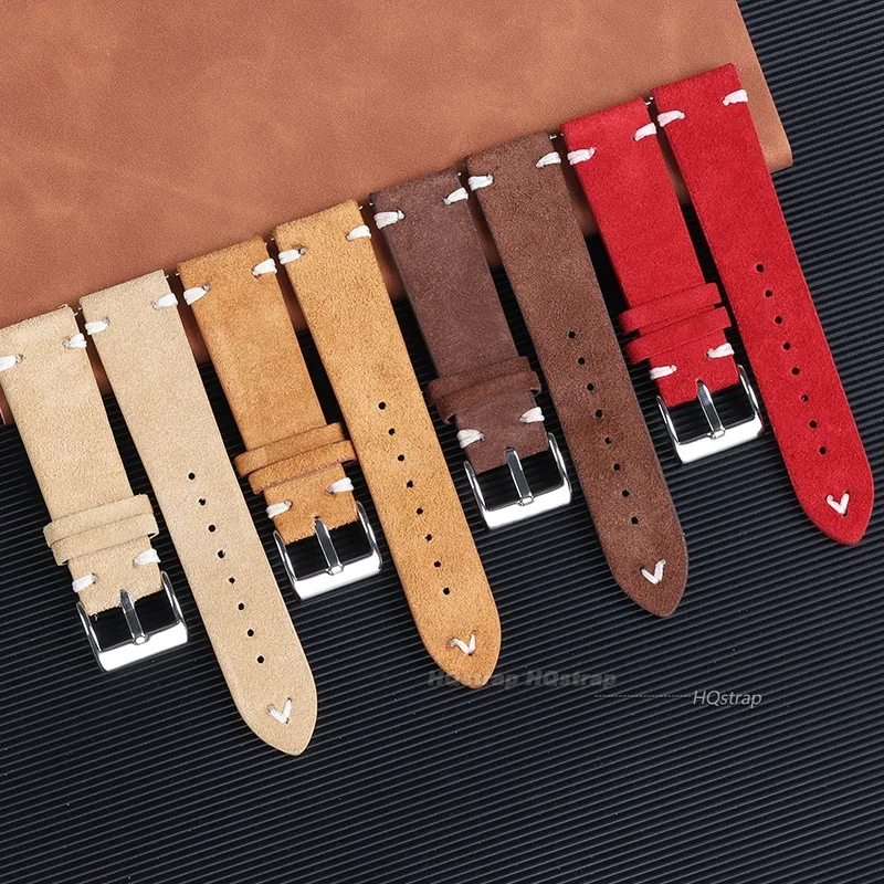 Vintage Grey Suede Leather Watch Strap with Handmade Stitching - Soft Replacement Wristband