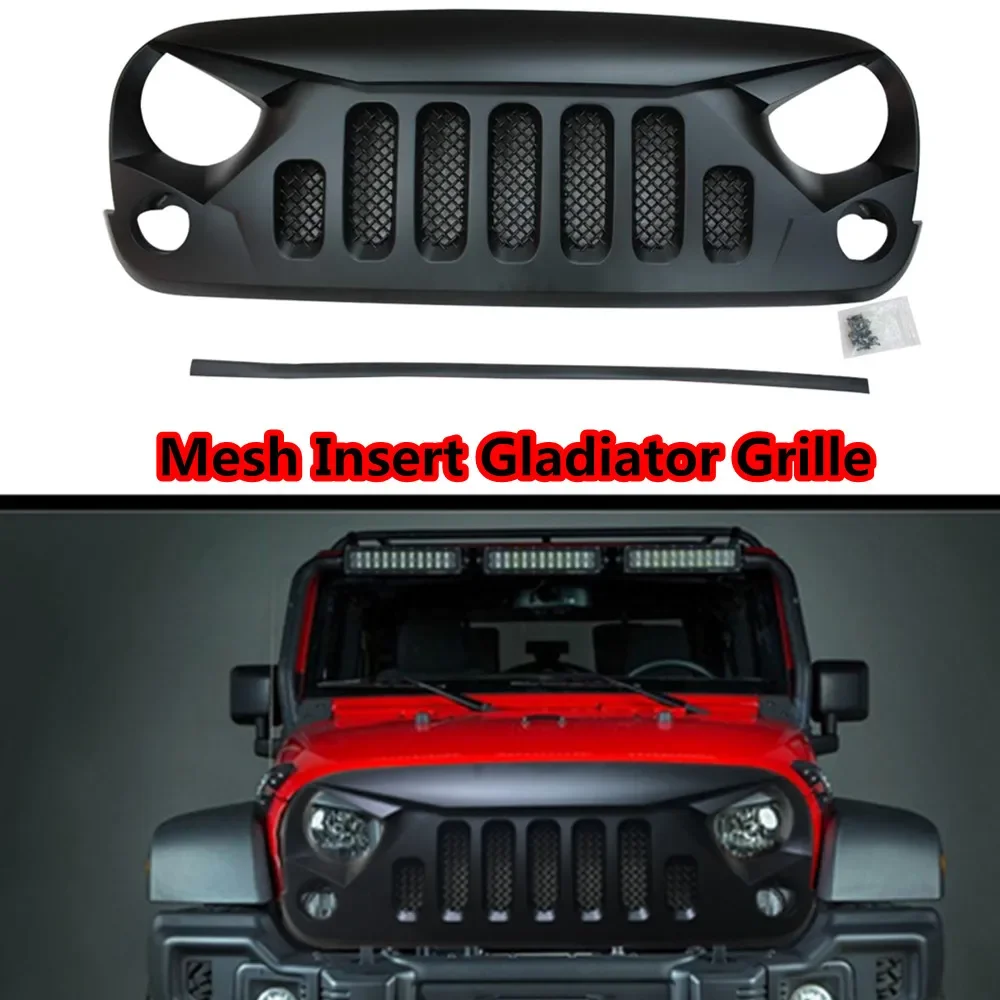 

Front Grille with Mesh Insert Angry Grille Matte Black For Jeep Wrangler JK JKU 2007-2017 J189-5 LantSun