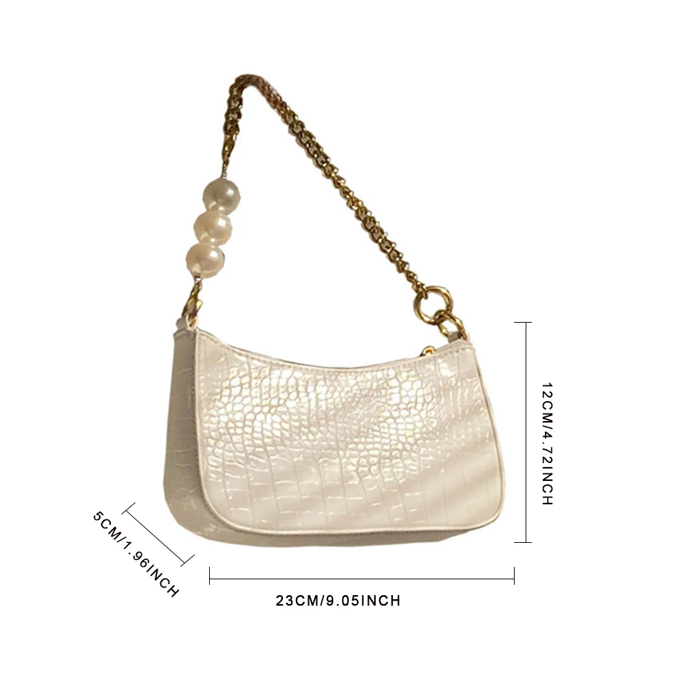 Mini Crocodile Pattern Bead Shoulder Bag, French Vintage Shoulder Bag Women\'s Fashion Handbag & Purse