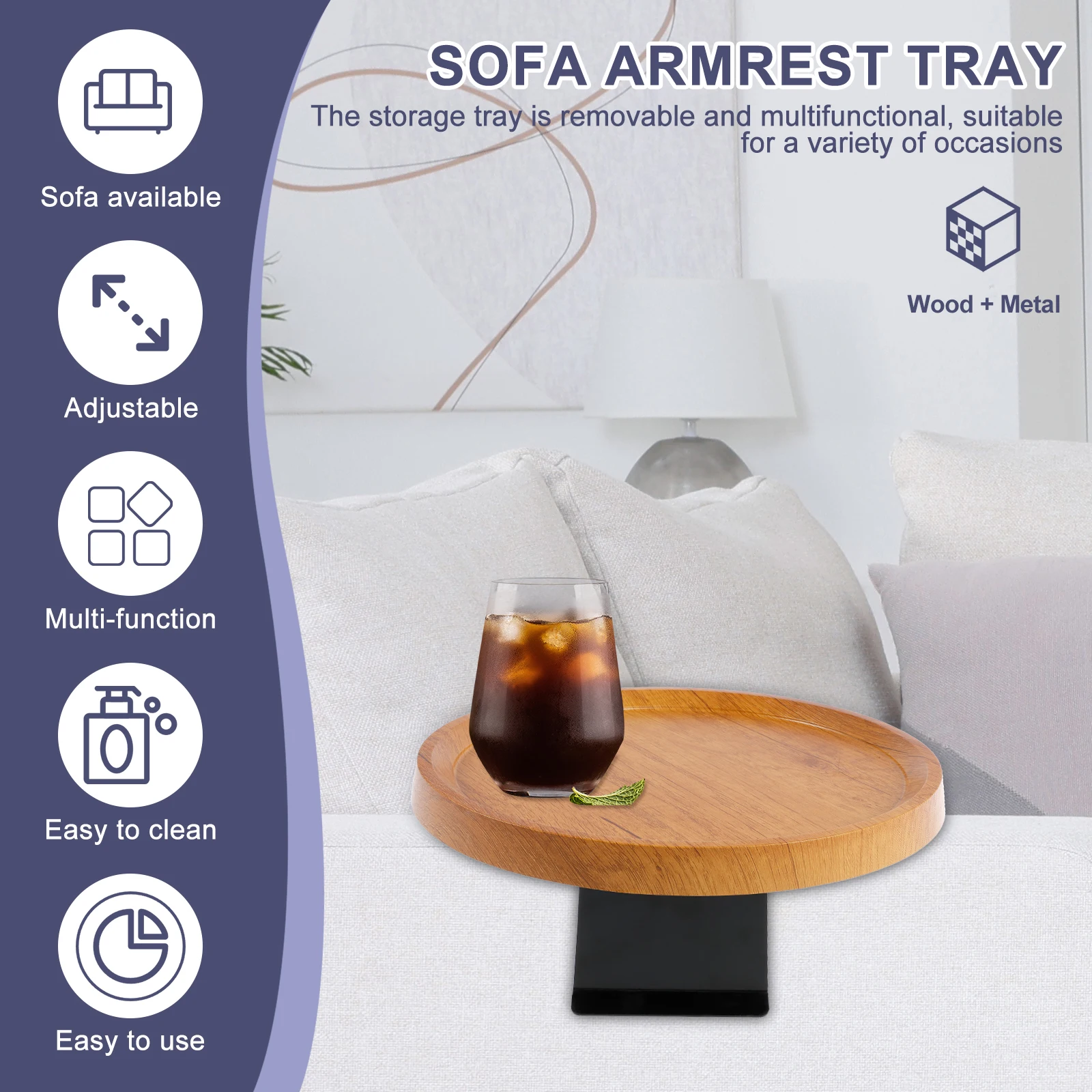 Sofa Armrest Tray Wood Couch Arm Table 5.5-15cm Width Adjustable Sofa Arm Rest Table Multifunctional Chair Tray Heavy
