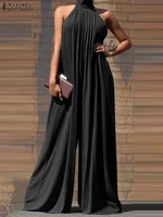 ZANZEA 2024 Summer Women Party Elegant Jumpsuits Wide Leg Rompers Solid Color Wide Leg Playsuits Holiday Chic Sleeveless Overall - Image 3