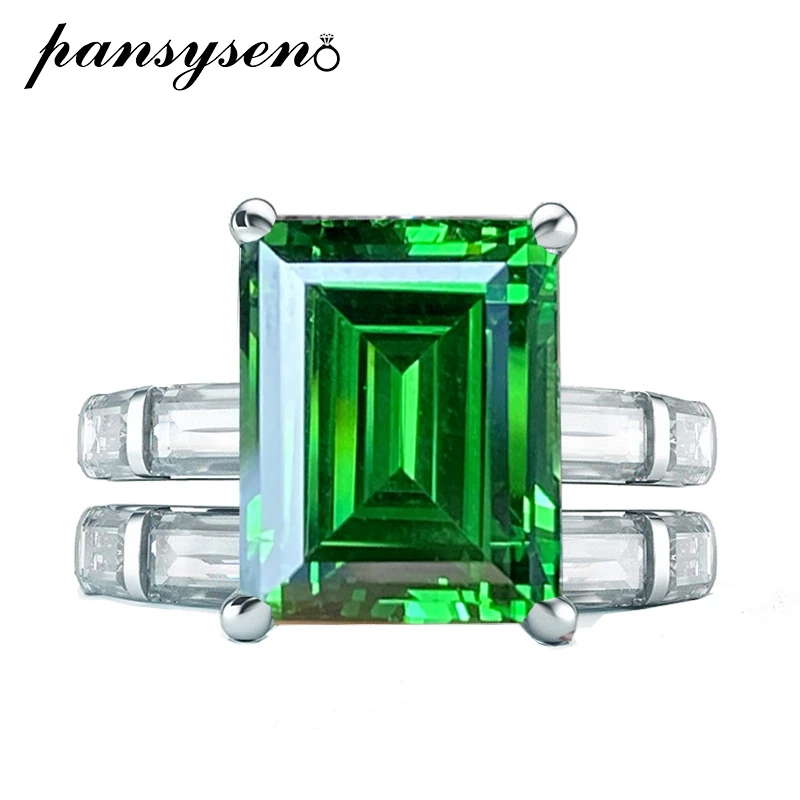 

PANSYSEN Vintage 925 Sterling Silver Emerald Cut Sapphire Ruby Gemstone Couple Ring Bridal Sets for Women Men Fine Jewelry Gift