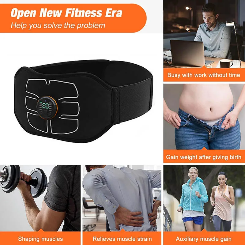 EMS Muscle Stimulator Vibration Body Slimming Belts Abs Trainer Abdominal  Toning Belt USB Recharge Weight Loss Fitness Massager