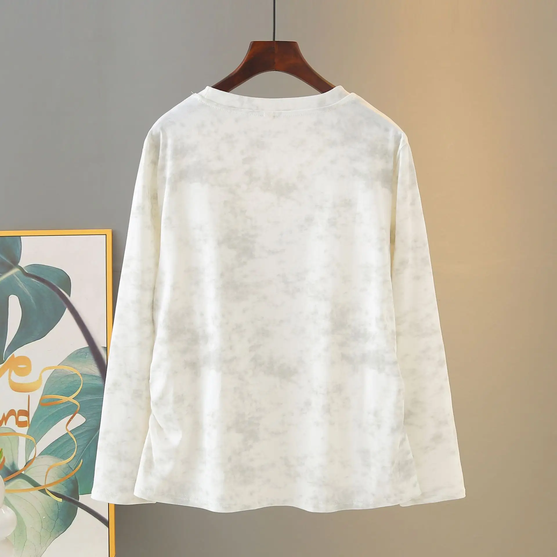 Fashion Plus Size Women's T-Shirt Autumn Long Sleeve Stylish Waist Fold Printed Cartoon Casual Tops 2537