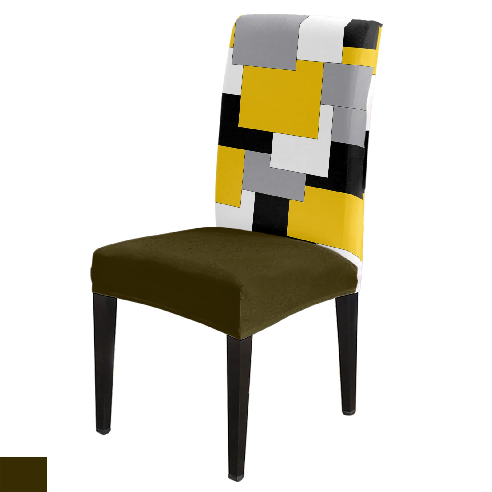 

Чехол на стул, эластичный чехол из спандекса, желтого, серого, черного цветов, в стиле пэчворк, в средневековом стиле с абстрактным искусством, для дома и офиса