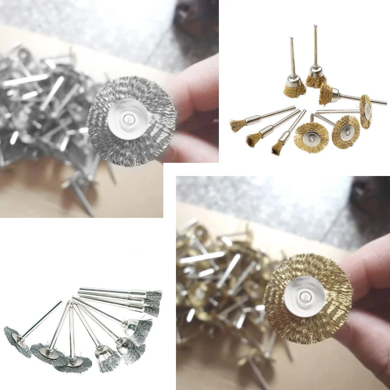 9Pcs/set Steel Wire Brass Mini Brush Rotary Tool for Dremel Drill Polishing Grinding Wheel T-shaped Small Brush Accessories 5