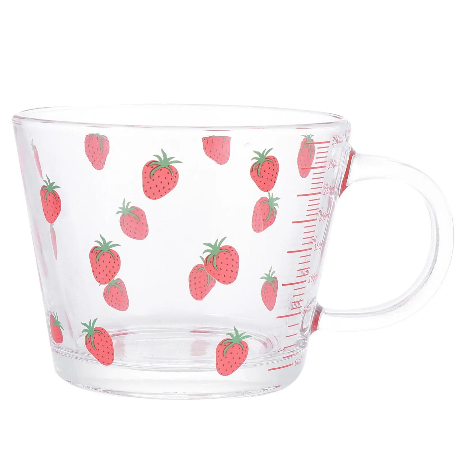 Strawberry Glass Measuring Cup 350ml/12oz-Tempered Glass, Handle-Perfect for Milk, Juice, Cappuccino Accurate Measurements