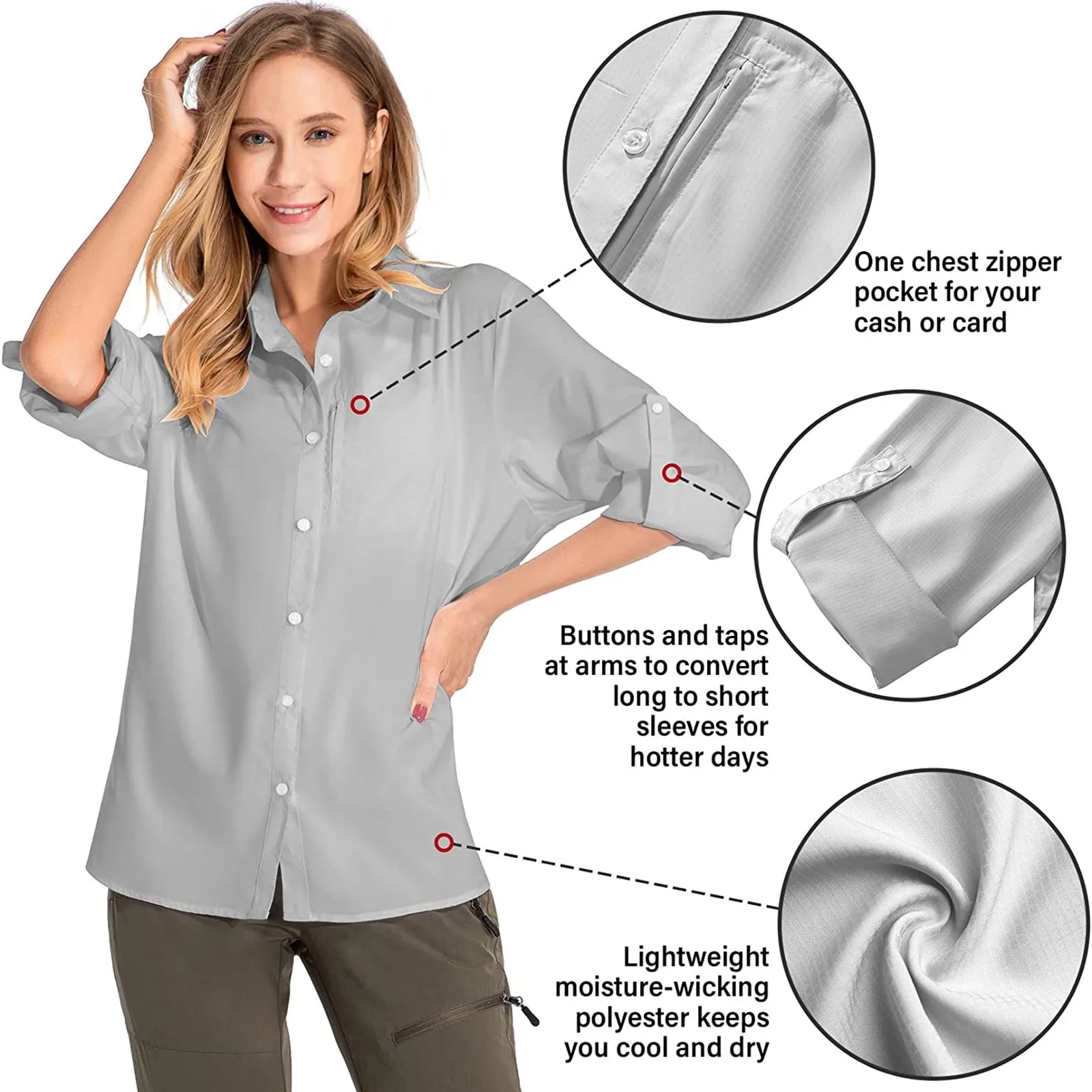 Womens UPF 50+ Sun Shirts Long Sleeve Outdoor Cool Quick Dry Fishing Hiking Shirt Turn-down Collar Button Blouses