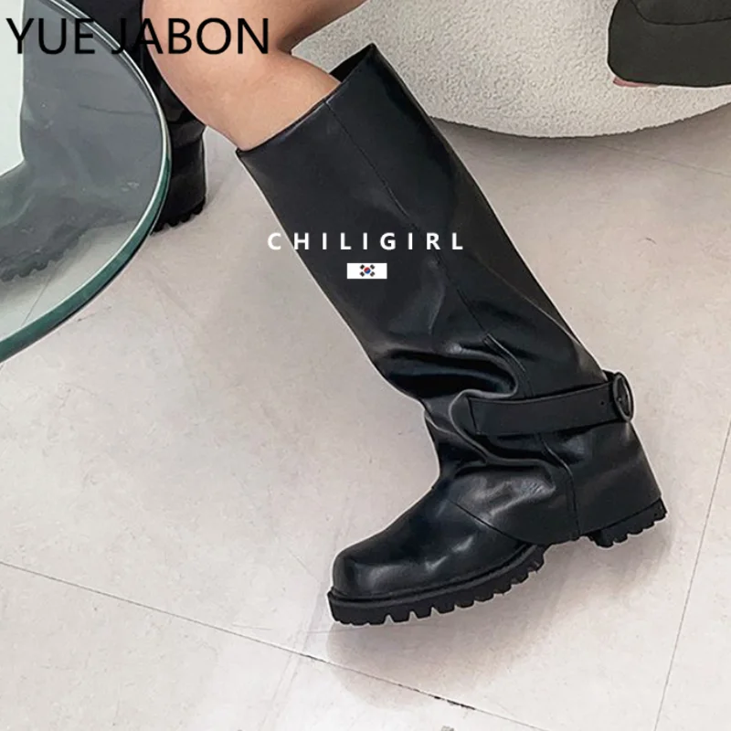 Buckle Woman High Boots Fashion Women Knee-High Boots High Platform l 2024 Women's Shoes Winter Soft Real Leather Long Boots