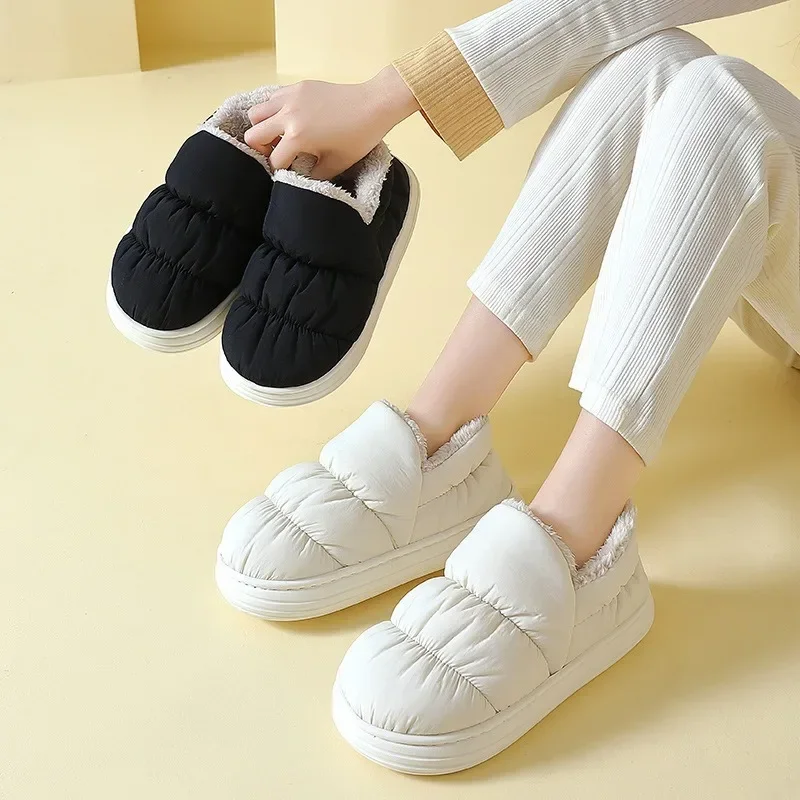 Winter Slippers Men Women Thick Sole Warm Indoor Cover heel Cotton Shoes Outdoor Comfortable Waterproof Non-slip Plush Shoes