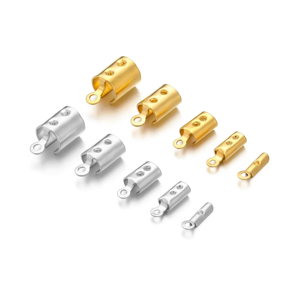 50 Stück Edelstahl PVD Gold Crimp End Perlen Kappen für DIY Schmuckherstellung Halskette Ketten Erkenntnisse Armband Zubehör Großhandel