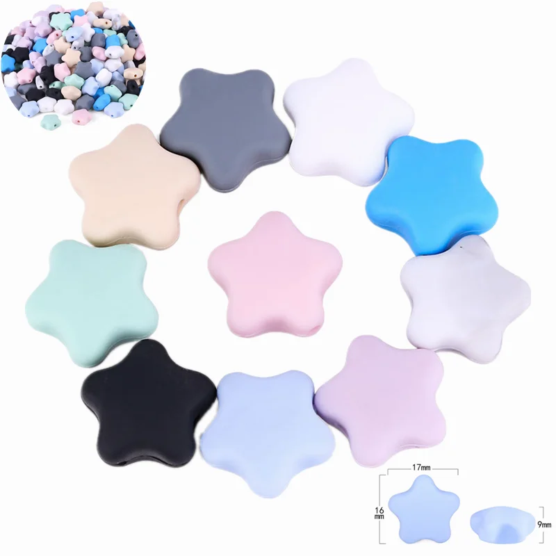 

30PCS Random Five-pointed Star Silicone Teething Beads 10MM Bpa Free Chewable Bead Diy Baby Teether Necklace Baby Soother Chain