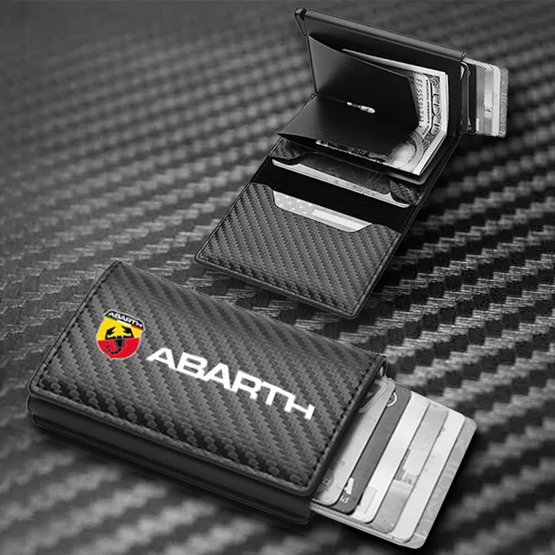 Portafoglio Pop-Up Porta Carte Rfid In Fibra Di Carbonio In Pelle Marrone Business Per Fiat Abarth 595 Abarth 500 Abarth 124 Accessori Spider