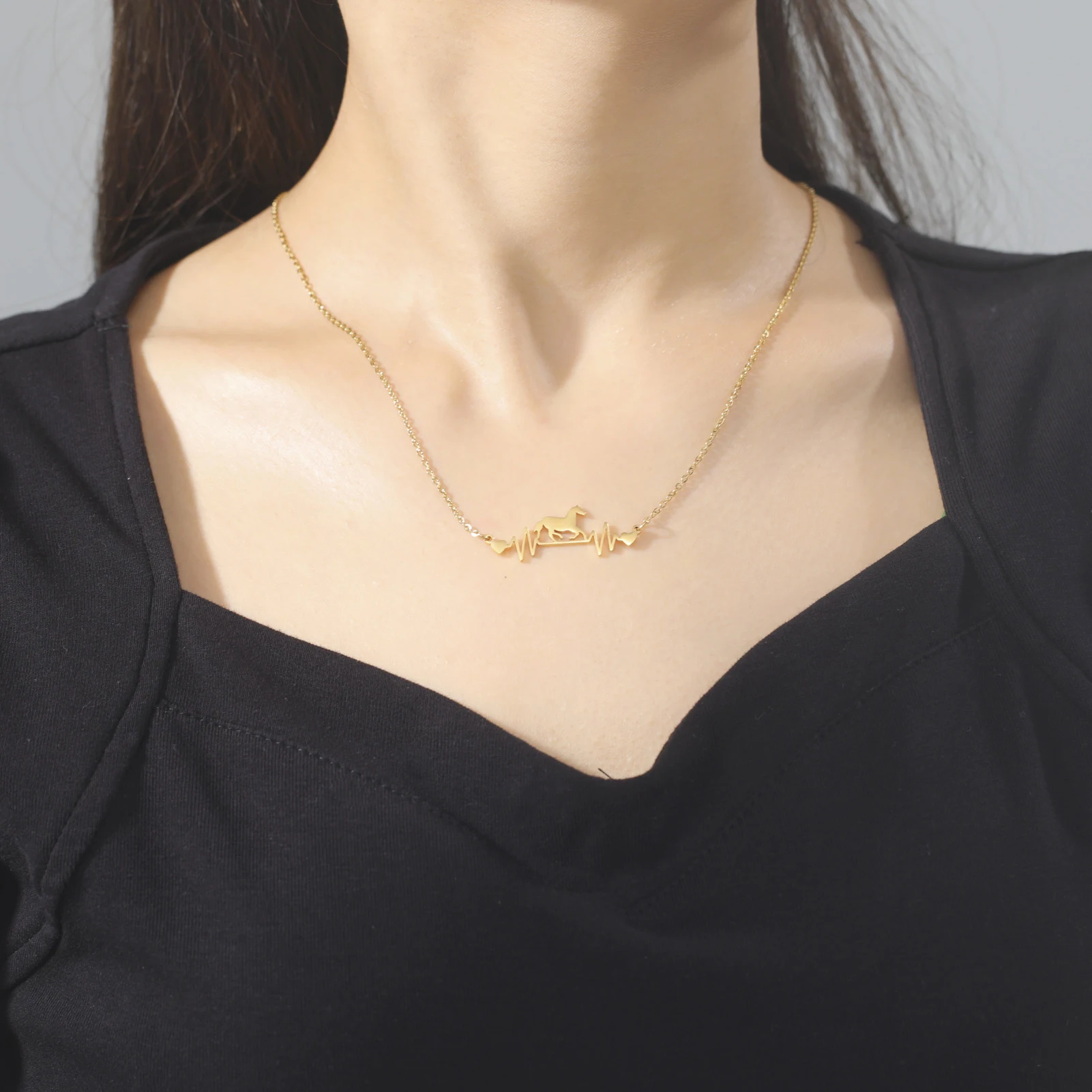 KKjoy collana animale per le donne colore argento acciaio inossidabile mucche cavallo catena cava collari carino accessori gioielli di moda  36