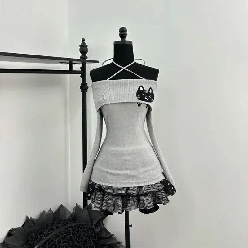 Ensemble 2 pièces élégant japonais Y2k pour femme, chemisier Chic à manches longues + Mini jupe à volants, tenues d'anniversaire Rave de Style coréen - AliExpress