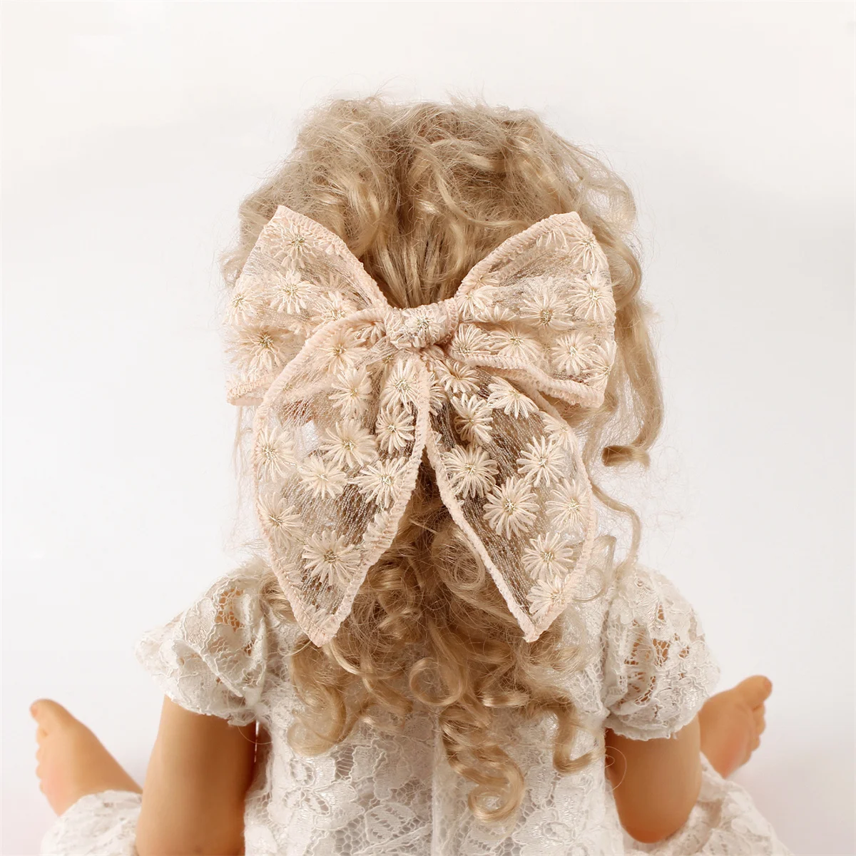 Hair Accessories 3pcs Kids Flower Embroidery Lace Bow Hair Clips Solid Color Elegant Ponytail Decor For Girls hair accessories