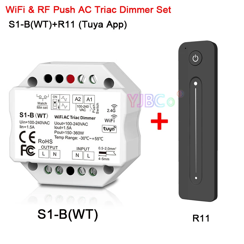 1a ac dc adaptor input 110v 220v to 12v 1a 50hz 60hz for wifi rs485 rs232 relay 315m 433m rf wireless controller led 110V-220V AC S1-B WT Wifi Led Triac RF Dimmer R1/R11 Remote 2.4G Wireless 1.5A 150W-360W Push Dimmer LED Switch Controller