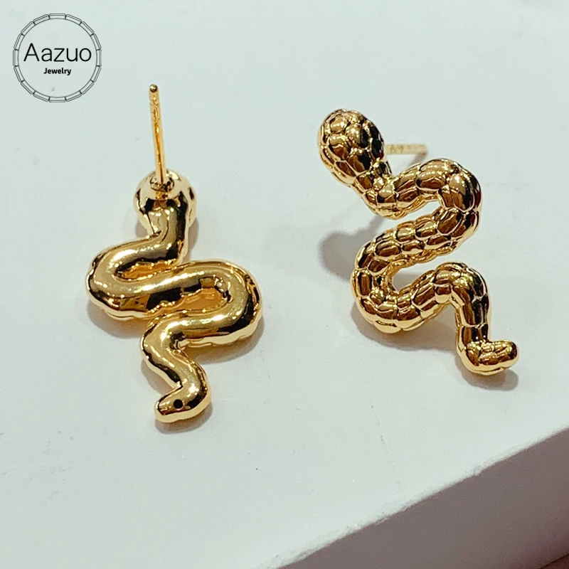 Aazuo Ins Fashion Cool 18K Solid Yellow Gold None Stone Fine Jewelry Animal Snake Stud Earring Gifted For Women Engagement Party none