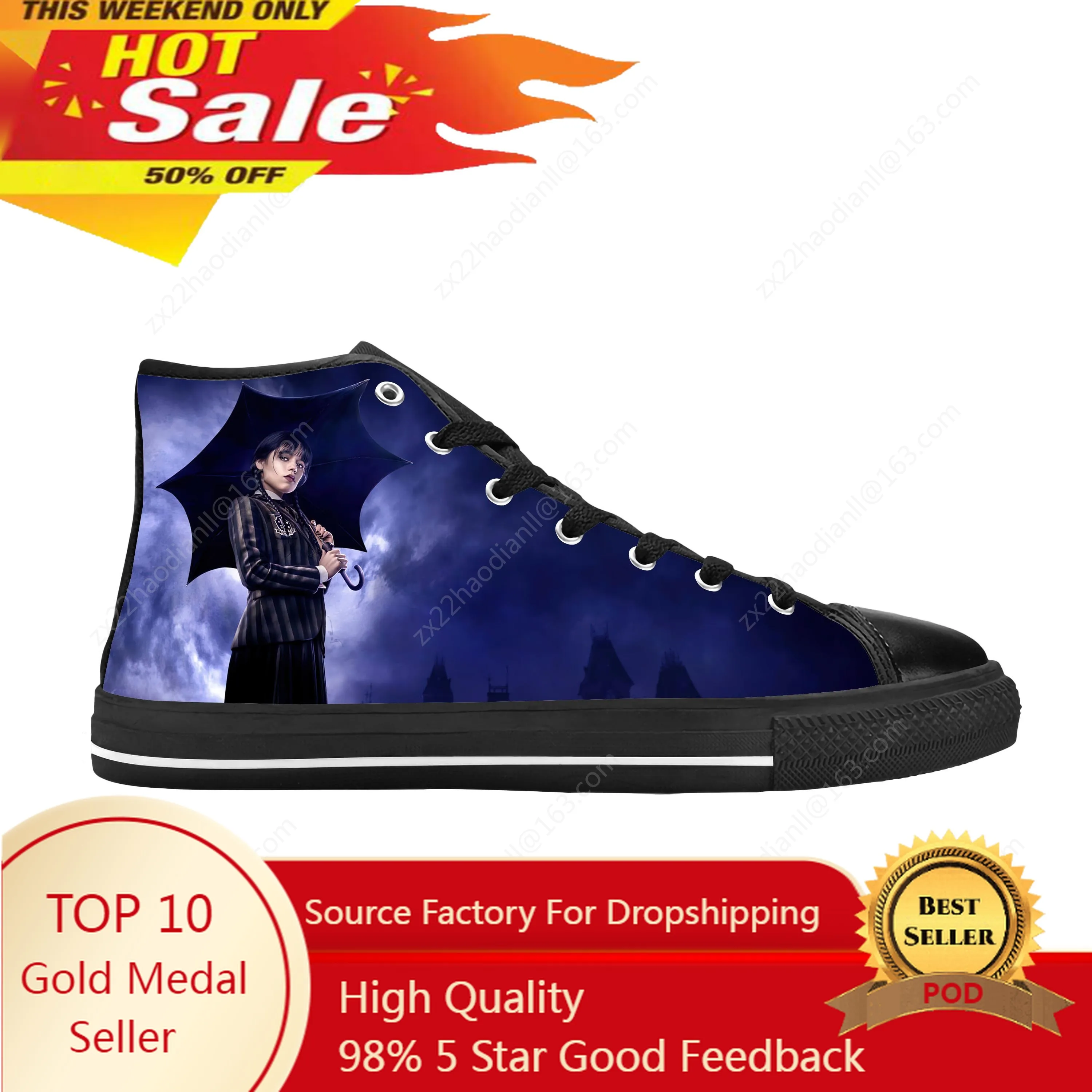 

Hot Wednesday Addams TV Anime Cartoon Manga Comic Casual Cloth Shoes High Top Comfortable Breathable 3D Print Men Women Sneakers