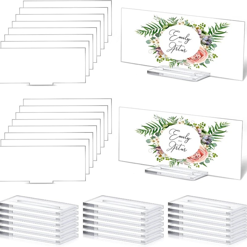 

10Sets Acrylic Blank Clear Place Card Holder with Card Slot Table Numbers Display Stand Wedding Sign Holders for Wedding Meeting