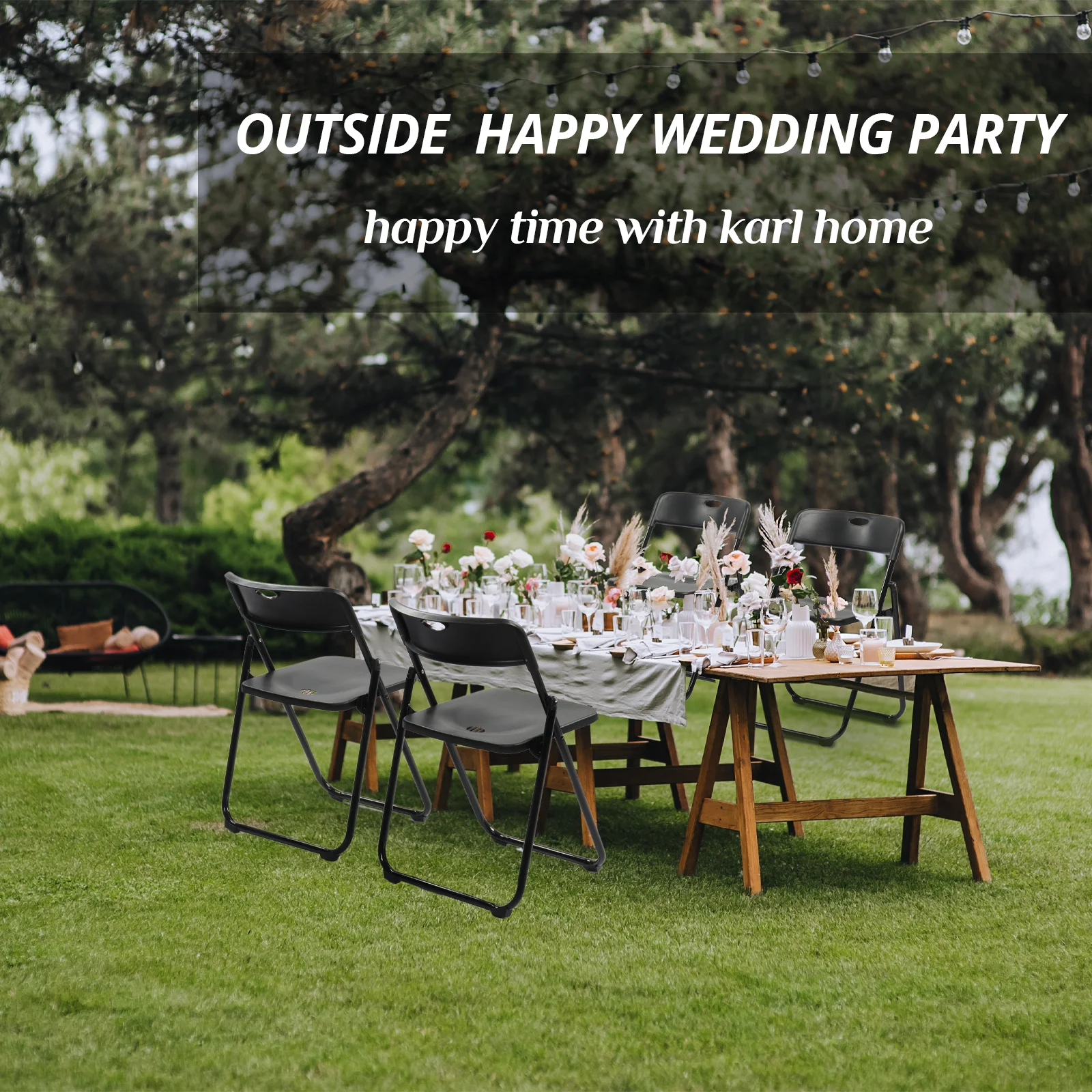 4 Pack Plastic Folding Chairs Stackable Commercial Chairs Portable Event Seating Black Chairs 3