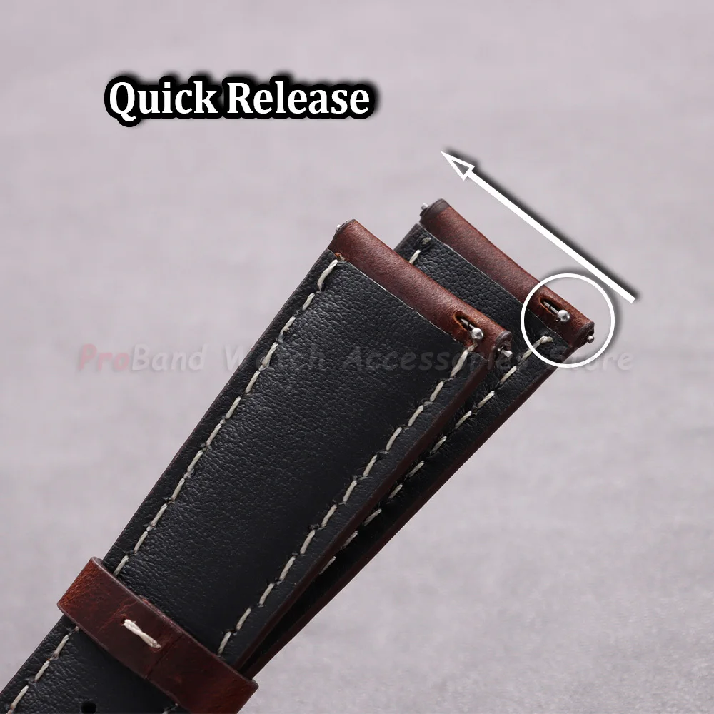 Vintage Brown Oil Wax Leather Watch Strap with Butterfly Buckle - Men's Accessory