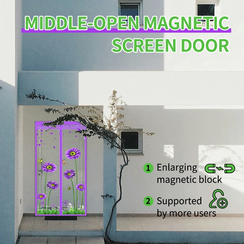 Silent mosquito proof door curtain with purple lotus chrysanthemum mesh magnetic suction self adhesive partition