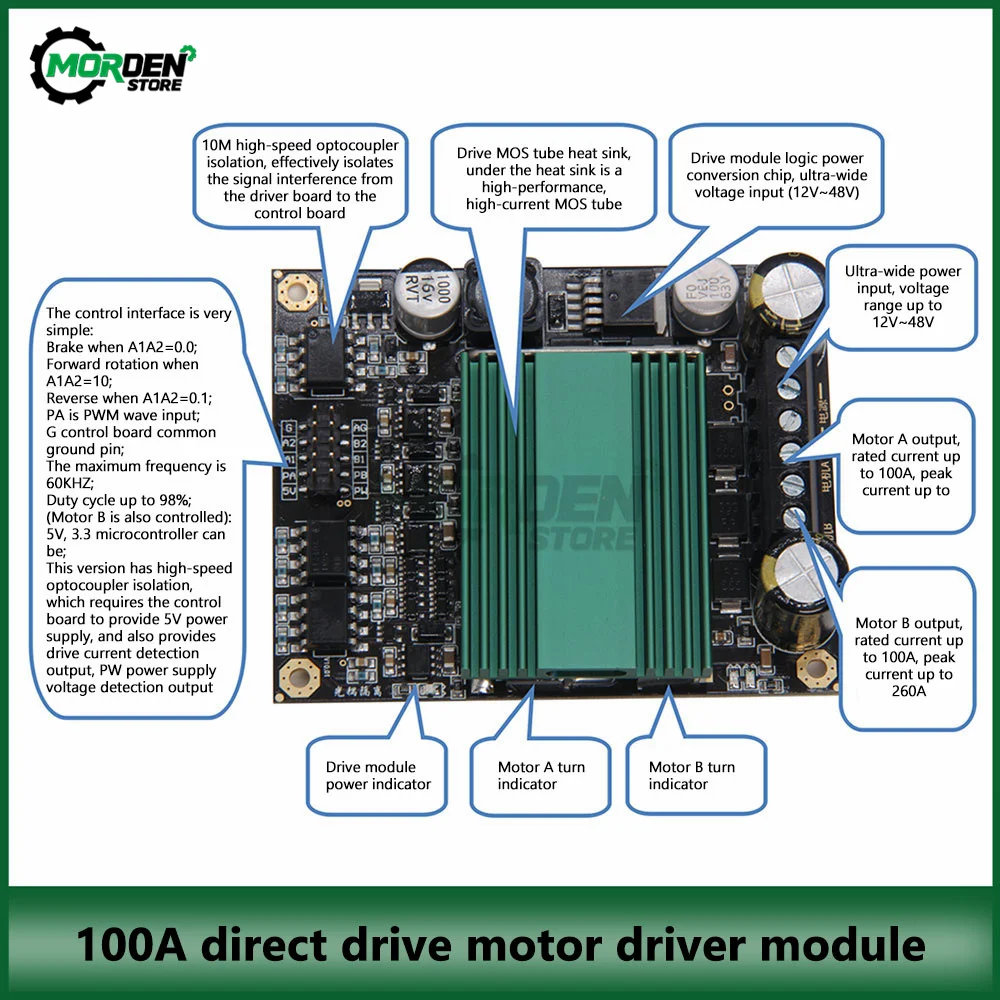 Potência H-ponte dc Motor Controlador Módulo de Acionamento Alta Freqüência Dual Channel Driver 12v48v 100a Alta